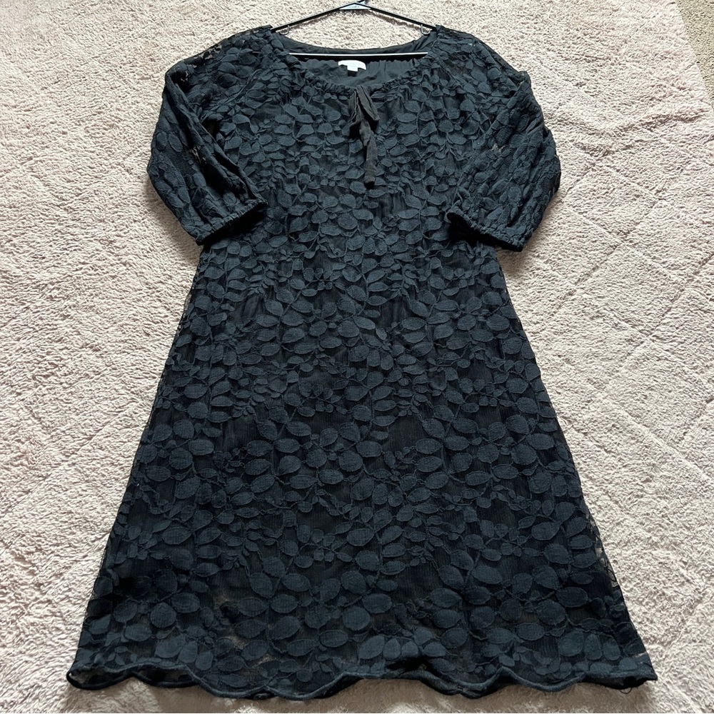 Garnet Hill 3/4 Sleeve Boheme Easy Lace Dress Minimalist Whimsical Goth Size 10